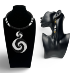 White Spiral Beaded Necklace with Earrings