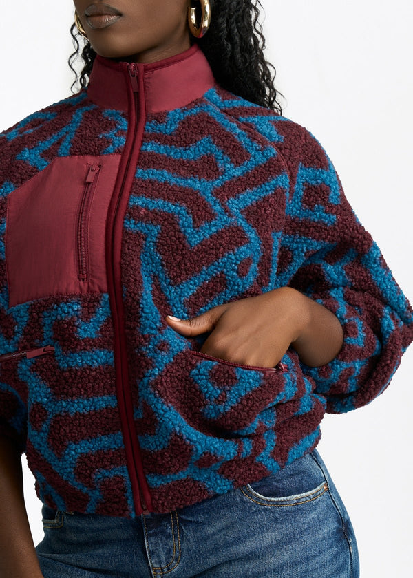 Sisi_Women_s_African_Print_Teddy_Fleece_Jacket_3 Sisi Women's African Print Teddy Fleece Jacket - Image 1